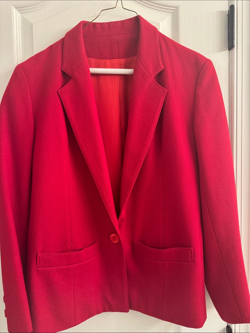 Vintage Women's Bright Red Single-Button Blazer Wool Blazer